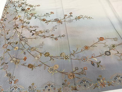 平和屋着物▽中国三大刺繍 スワトウ刺繍 総刺繍 訪問着 単衣 枝花文 暈し染め 金糸 正絹 逸品 CAAW1572xi