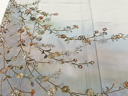 平和屋着物▽中国三大刺繍 スワトウ刺繍 総刺繍 訪問着 単衣 枝花文 暈し染め 金糸 正絹 逸品 CAAW1572xi