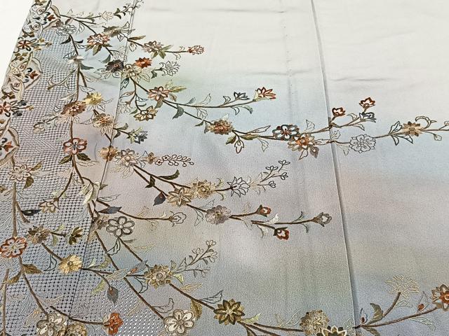 平和屋着物▽中国三大刺繍 スワトウ刺繍 総刺繍 訪問着 単衣 枝花文 暈し染め 金糸 正絹 逸品 CAAW1572xi
