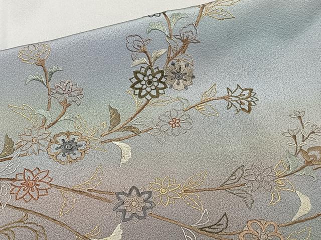 平和屋着物▽中国三大刺繍 スワトウ刺繍 総刺繍 訪問着 単衣 枝花文 暈し染め 金糸 正絹 逸品 CAAW1572xi
