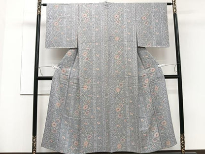 平和屋着物▽上質な小紋 単衣 更紗花唐草文 正絹 逸品 CAAW1574xi