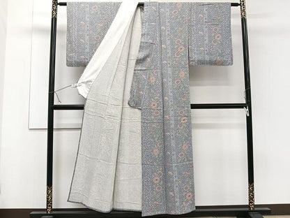 平和屋着物▽上質な小紋 単衣 更紗花唐草文 正絹 逸品 CAAW1574xi