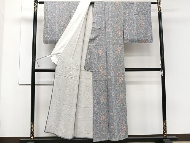 平和屋着物▽上質な小紋 単衣 更紗花唐草文 正絹 逸品 CAAW1574xi