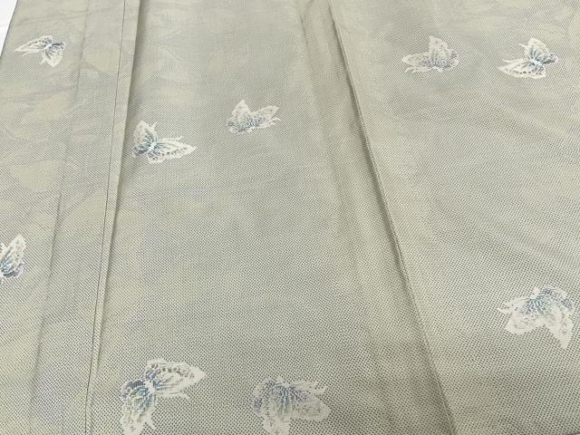 平和屋着物▽本場大島紬　単衣　白大島　９マルキ　舞蝶文　総絣　正絹　逸品　CAAW1575xi
