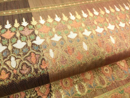 平和屋着物▼六通柄袋帯　更紗横段吉祥花鳥文　金糸　正絹　逸品　CAAW1645ak