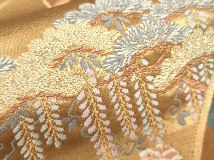 平和屋着物▼六通柄袋帯　唐織　御所車花鳥文　金糸　正絹　逸品　CAAW1647ak