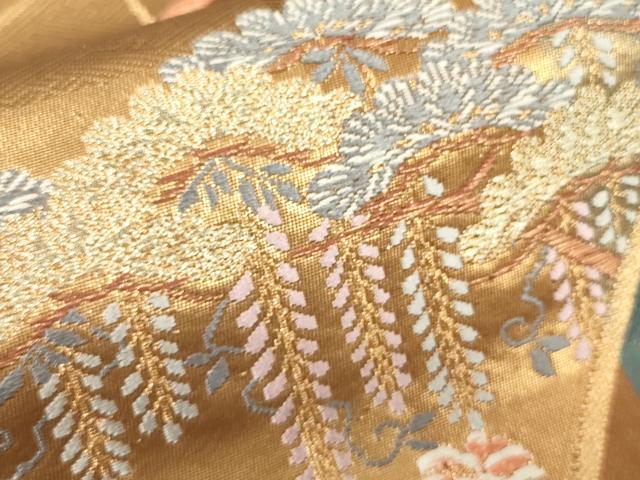平和屋着物▼六通柄袋帯　唐織　御所車花鳥文　金糸　正絹　逸品　CAAW1647ak