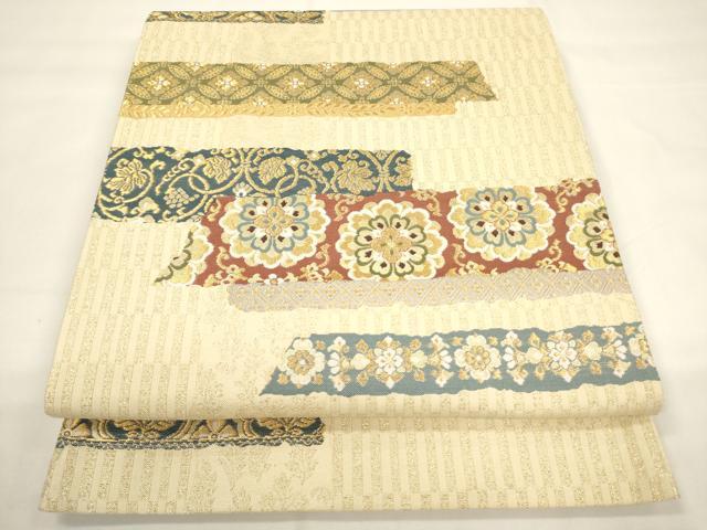 平和屋着物▼六通柄袋帯 横段花文 金糸 正絹 逸品 CAAW1681ak