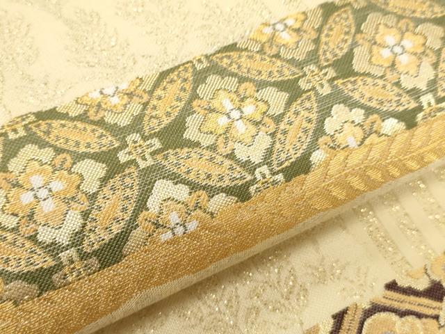 平和屋着物▼六通柄袋帯 横段花文 金糸 正絹 逸品 CAAW1681ak