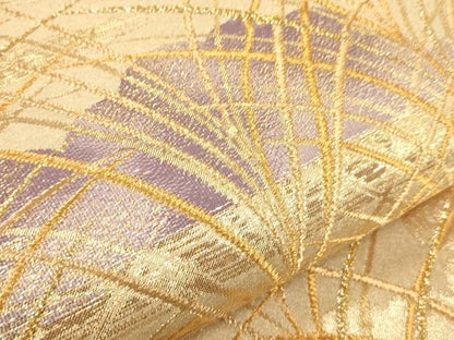 平和屋着物▼六通柄袋帯 雲取りススキ文 金糸 正絹 逸品 CAAW1705ak