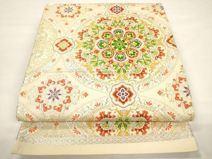 平和屋着物▼六通柄袋帯 唐織 正倉院花丸文 金銀糸 正絹 逸品 CAAW1711ak