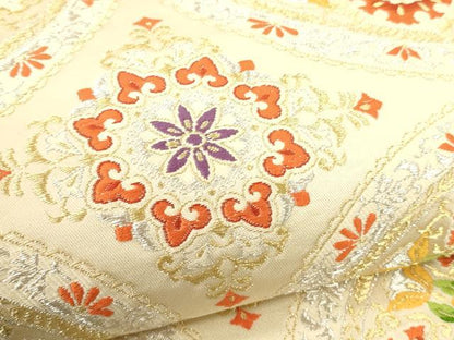 平和屋着物▼六通柄袋帯 唐織 正倉院花丸文 金銀糸 正絹 逸品 CAAW1711ak