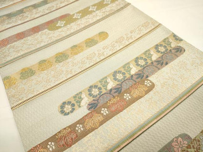 平和屋着物●六通柄袋帯 唐織 横段花文 金銀糸 正絹 逸品 CAAW1715ak