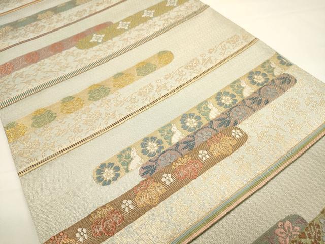 平和屋着物●六通柄袋帯 唐織 横段花文 金銀糸 正絹 逸品 CAAW1715ak
