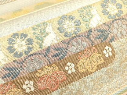 平和屋着物●六通柄袋帯 唐織 横段花文 金銀糸 正絹 逸品 CAAW1715ak