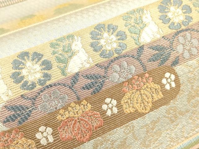 平和屋着物●六通柄袋帯 唐織 横段花文 金銀糸 正絹 逸品 CAAW1715ak