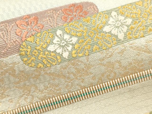 平和屋着物●六通柄袋帯 唐織 横段花文 金銀糸 正絹 逸品 CAAW1715ak