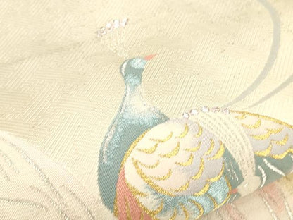 平和屋着物▼六通柄袋帯　唐織　流水孔雀文　金銀糸　正絹　逸品　CAAW1726ak