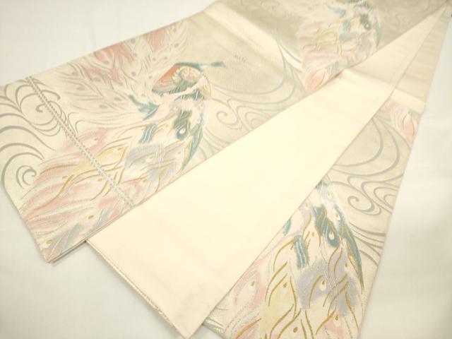 平和屋着物▼六通柄袋帯　唐織　流水孔雀文　金銀糸　正絹　逸品　CAAW1726ak