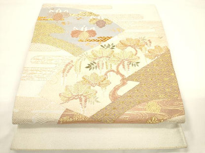 平和屋着物▼太鼓柄袋帯　綴れ　地紙吉祥花文　金銀糸　正絹　逸品　CAAW1799ak