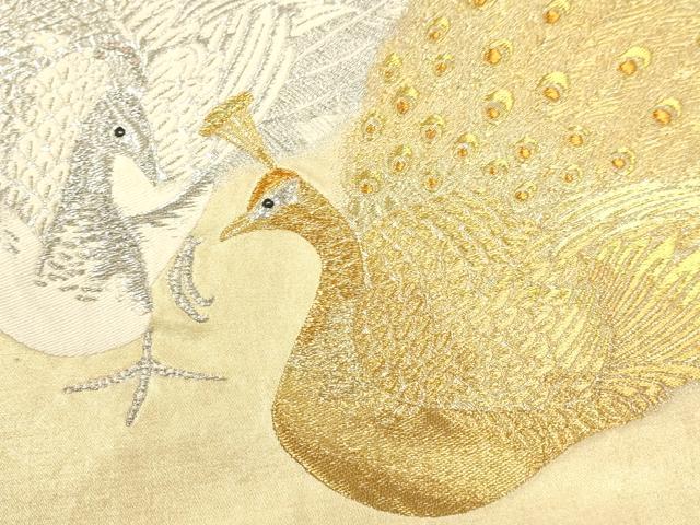 平和屋着物▼太鼓柄袋帯 唐織 孔雀文 金銀糸 引箔 正絹 逸品 CAAW1800ak