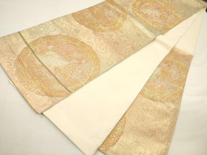 平和屋着物▼六通柄袋帯　鏡裏牡丹　金銀糸　正絹　逸品　CAAW1804ak