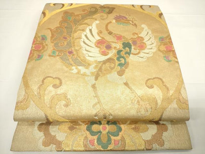 平和屋着物▼六通柄袋帯　鳳凰花文　金糸　正絹　逸品　CAAW1946ak
