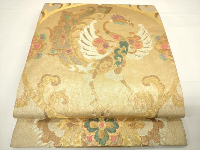 平和屋着物▼六通柄袋帯　鳳凰花文　金糸　正絹　逸品　CAAW1946ak