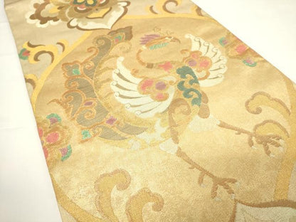 平和屋着物▼六通柄袋帯　鳳凰花文　金糸　正絹　逸品　CAAW1946ak