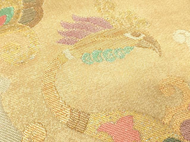 平和屋着物▼六通柄袋帯　鳳凰花文　金糸　正絹　逸品　CAAW1946ak