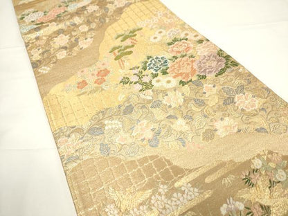 平和屋着物▼六通柄袋帯　唐織　花鳥文　金銀糸　正絹　逸品　CAAW1949ak