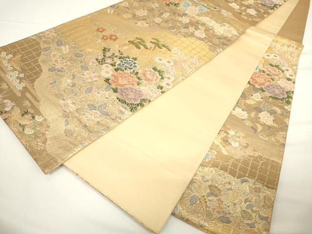 平和屋着物▼六通柄袋帯　唐織　花鳥文　金銀糸　正絹　逸品　CAAW1949ak