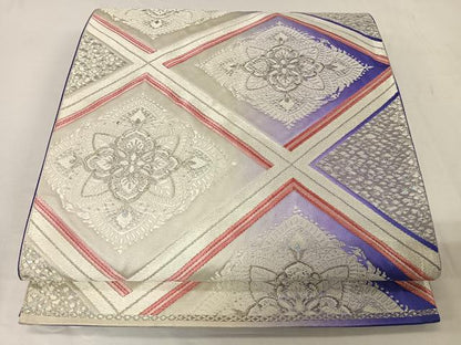 平和屋着物◎六通柄袋帯　唐織　花菱文　銀糸　正絹　逸品　CAAW2009ua