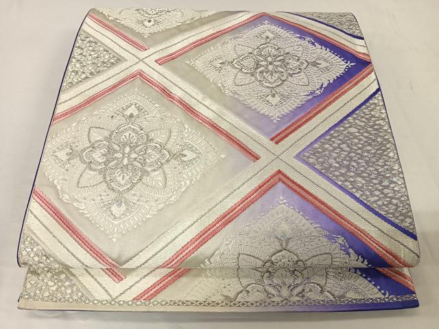 平和屋着物◎六通柄袋帯　唐織　花菱文　銀糸　正絹　逸品　CAAW2009ua