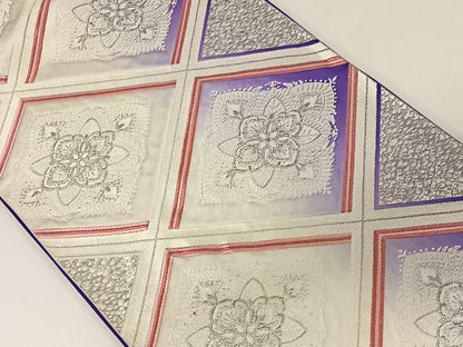 平和屋着物◎六通柄袋帯　唐織　花菱文　銀糸　正絹　逸品　CAAW2009ua