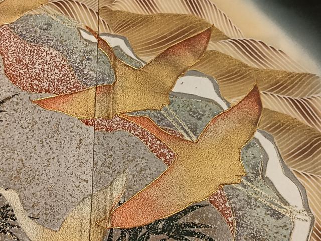 平和屋着物■豪華黒留袖 駒刺繍 飛鶴立波文 暈し染め 金彩 正絹 逸品 CAAW2273ua