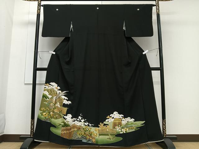 平和屋着物■豪華黒留袖　刺繍　花鳥文　金彩　正絹　逸品　CAAW2376ua