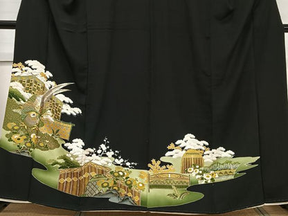 平和屋着物■豪華黒留袖　刺繍　花鳥文　金彩　正絹　逸品　CAAW2376ua