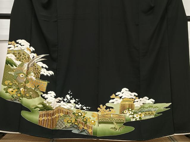 平和屋着物■豪華黒留袖　刺繍　花鳥文　金彩　正絹　逸品　CAAW2376ua