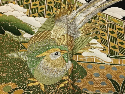 平和屋着物■豪華黒留袖　刺繍　花鳥文　金彩　正絹　逸品　CAAW2376ua