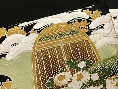 平和屋着物■豪華黒留袖　刺繍　花鳥文　金彩　正絹　逸品　CAAW2376ua