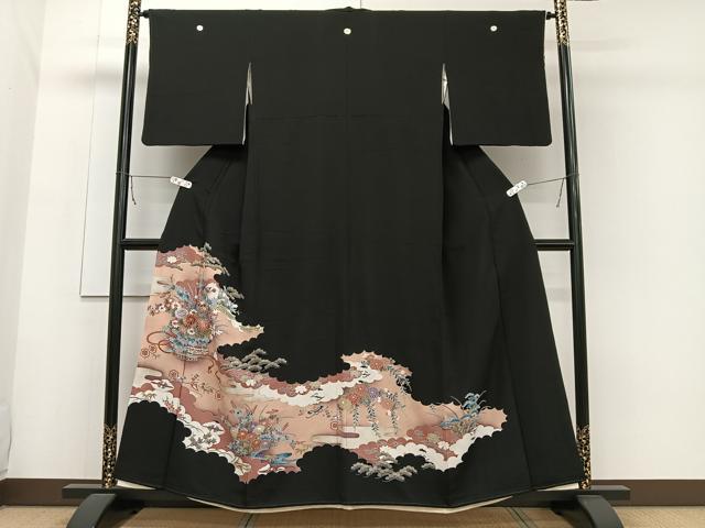 平和屋着物■豪華黒留袖 駒刺繍 飾花文 金彩 正絹 逸品 CAAW2381ua