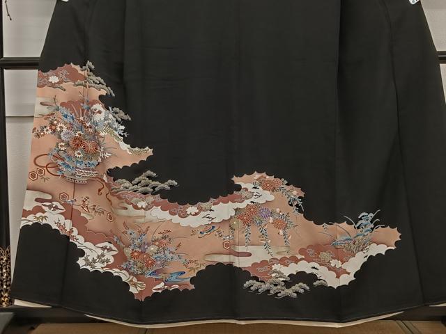 平和屋着物■豪華黒留袖 駒刺繍 飾花文 金彩 正絹 逸品 CAAW2381ua