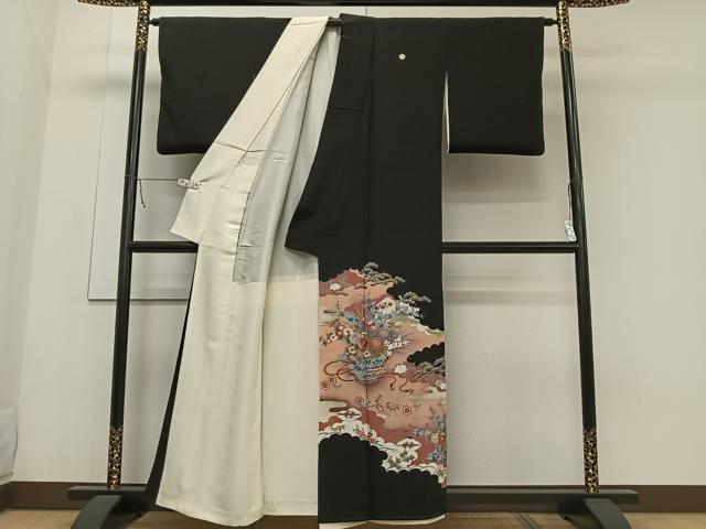 平和屋着物■豪華黒留袖 駒刺繍 飾花文 金彩 正絹 逸品 CAAW2381ua