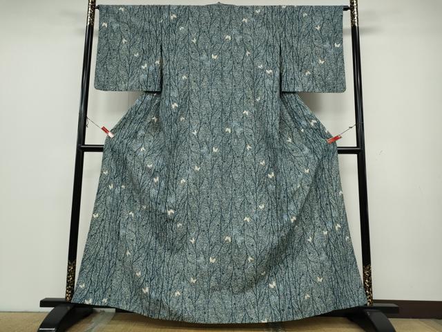 平和屋着物▽小紋 単衣 舞蝶樹林文 洗える着物 CAAW2804ut