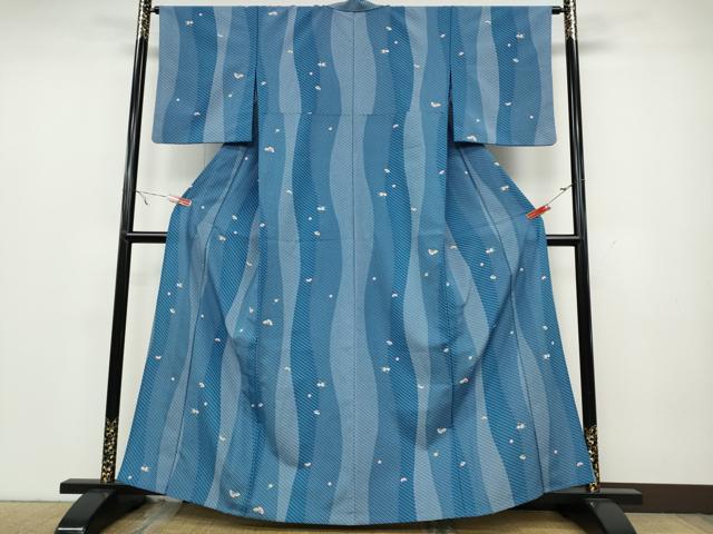 平和屋着物▽小紋 単衣 立涌扇面花蝶文 洗える着物 CAAW2806ut