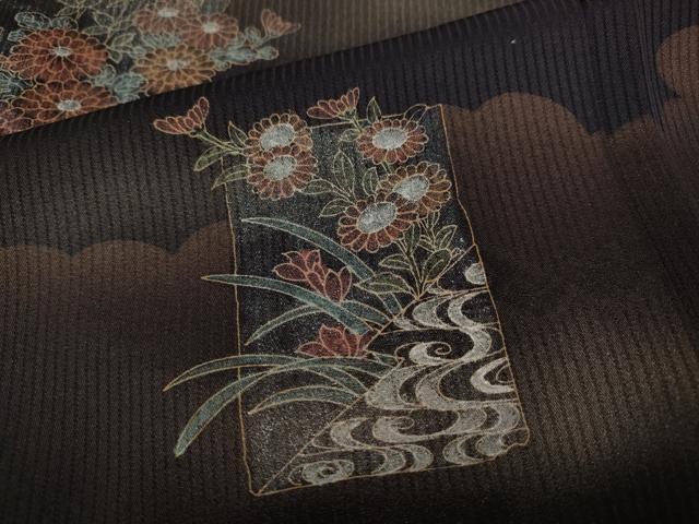 平和屋着物▽訪問着 単衣 破れ色紙扇面花文 金銀彩 三越扱い 正絹 逸品 CAAW2809ut