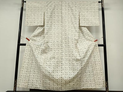 平和屋着物▽上質な紬 単衣 絣文様 正絹 逸品 CAAW2813ut