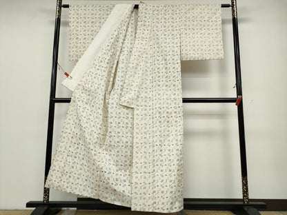 平和屋着物▽上質な紬 単衣 絣文様 正絹 逸品 CAAW2813ut