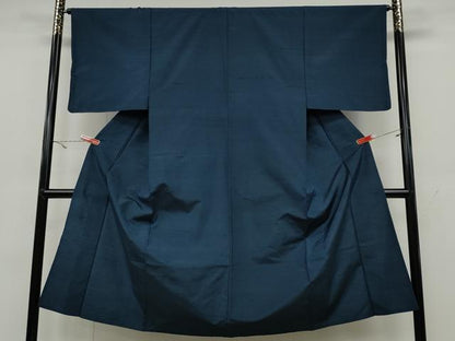 平和屋着物▽男性　紬　単衣　青藍色　正絹　逸品　CAAW2818ut